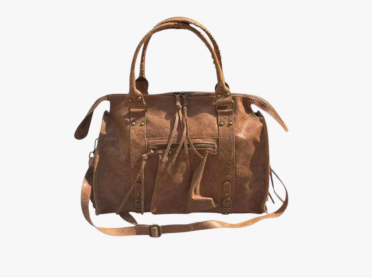 Grote leren laptoptas camel 42x32cm