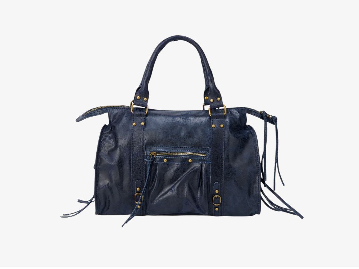 Grote leren laptoptas donkerblauw 42x32cm