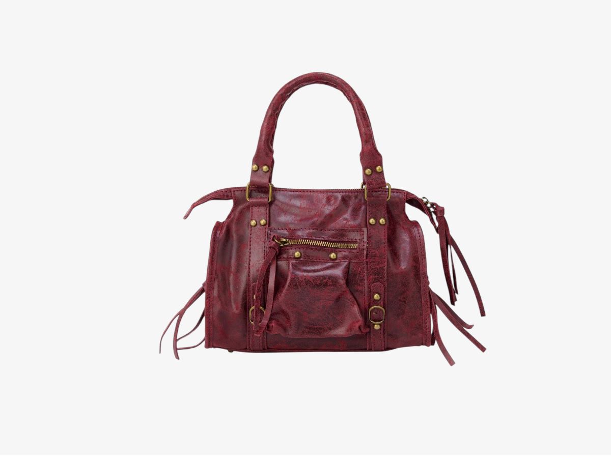 Kleine leren tas bordeaux rood met verstelbaar koord 