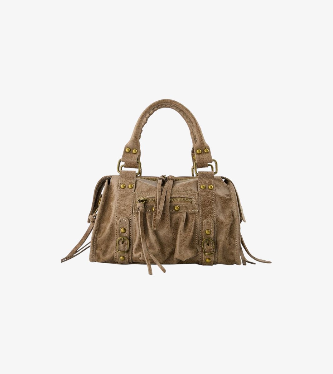 Kleine leren tas taupe met verstelbaar koord