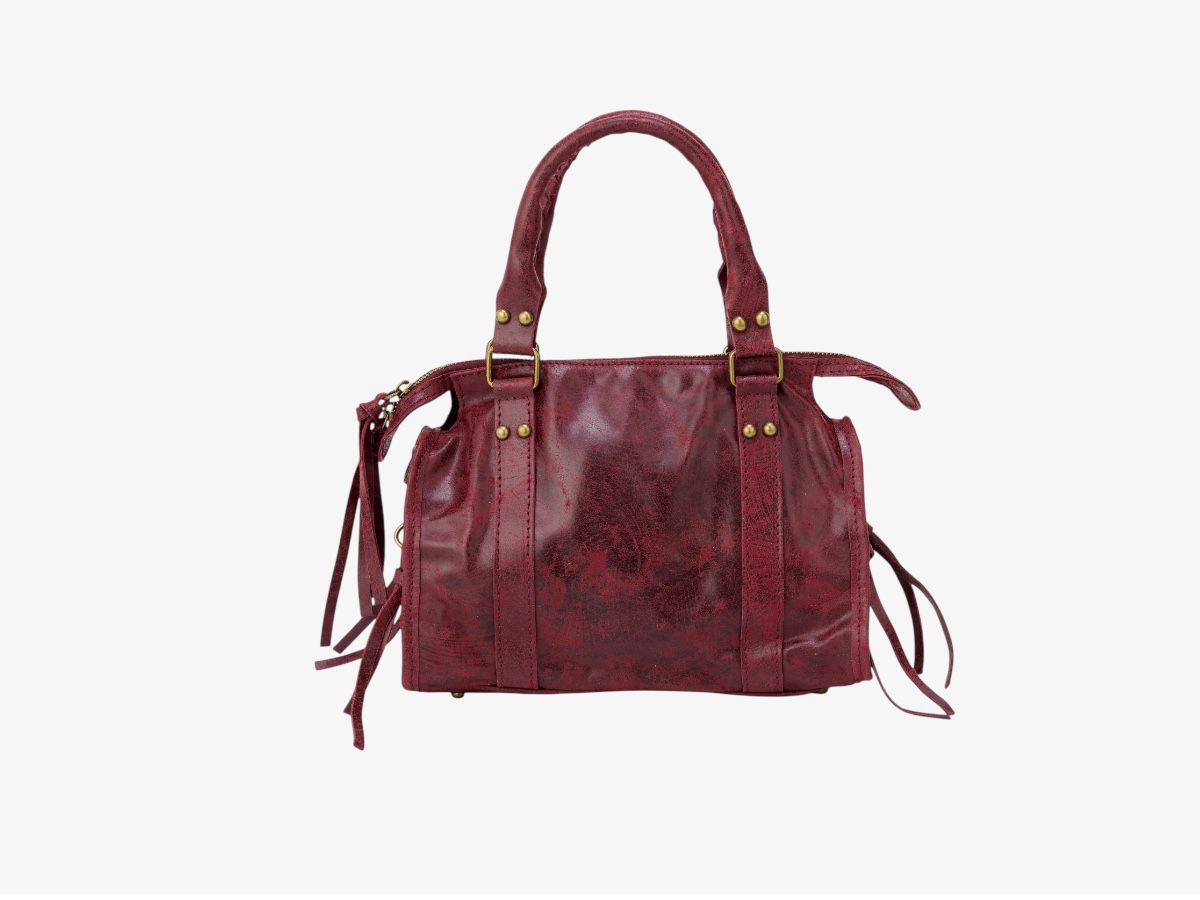Detail bordeaux crossbody tas Italiaans leder